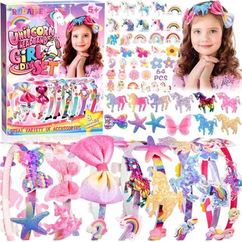 RDDAIPE 8 Stück Haarreifen Basteln Mädchen, Haarreifen Bastelset Kinder ab 6-12 Jahre,Einhorn Haarschmuck Basteln Mädchen,Diy Kreativset Haarreif Bastelset für Mädchen Geschenke-Geburtstag,Weihnachts