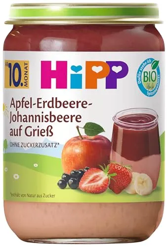 HiPP Apfel-Erdbeere-Johannisbeere auf Grieß, ab 10. Monat, (6x190g)
