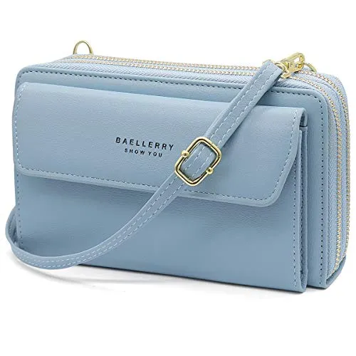 HNOOM Handy Umhängetasche Damen Handytasche zum Umhängen Handy Schultertasche Brieftasche Klein Crossbody Tasche Handy Geldbeutel Handytasche Geldbörse mit Kartenfächer, Schultergurt (Blau)