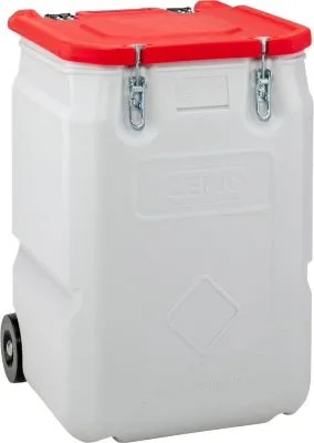 Mobil-Box CEMO, Volumen 250 l, für feste Gefahrstoffgüter Verpackungsgruppe II und III, konform mit ADR/RID/IMDG Code, Klappdeckel, PE, grau/rot 666256