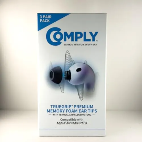 Comply TrueGrip | Premium Memory Schaumstoff Ersatz-Ohrstöpsel für Apple AirPods Pro (3 Generation) | hervorragende Geräuschisolierung| schwarz, Größe L, 3 Paar