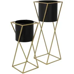 ML-Design Blumenständer 2er Set, Schwarz-Gold - Blumentreppen aus hochwertigem Metall, elegantes Design und platzsparend, ideal für die ansprechende Präsentation Ihrer Pflanzen in jedem Raum.