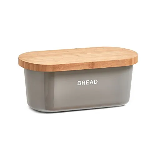Zeller 25352 Brotkasten, Melamin/Bamboo, grau, 36 x 20 x 14.5 cm