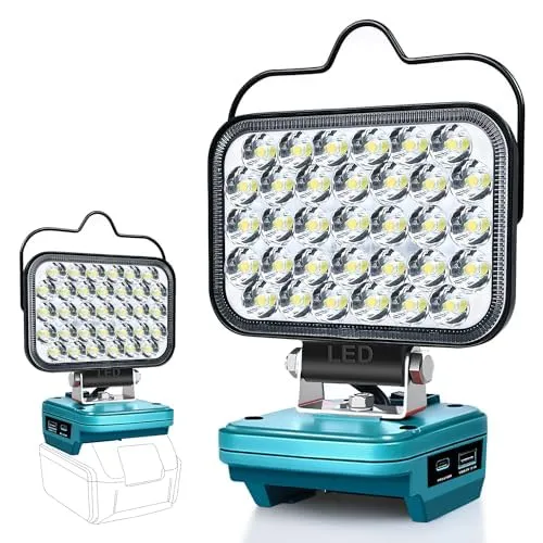 Edtran Akku Lampe Für Makita 18V, 66W Kabellose Led Arbeitsleuchte Akku, 6600LM Hell Led Strahler Tragbares Flutlichter Baustellen Lampe,Akku Scheinwerfer mit Typ C und USB-Aufladung