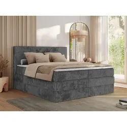 MKS MEBLE Boxspringbett 200x200 Grau Cord - Betten mit 7-Zonen-Taschenfederkern-Matratzen H3/H4, bietet optimalen Schlafkomfort und praktischen Stauraum für Ihr Schlafzimmer.