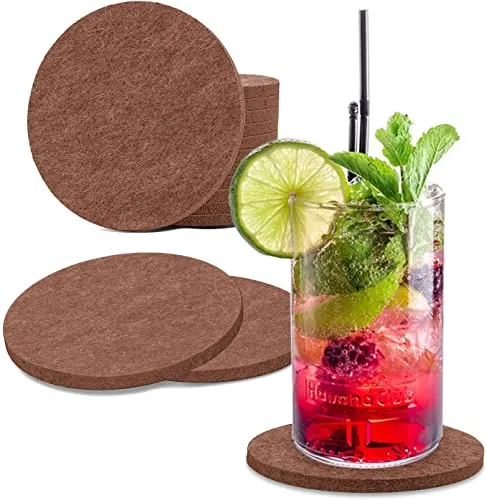 wortek Filzuntersetzer rund für Gläser – 8er Set Glasuntersetzer für Getränke, Tassen, Bar, Glas - Ø 10cm Tischuntersetzer waschbare Untersetzer Gläser Braun Glas Untersetzer-Set