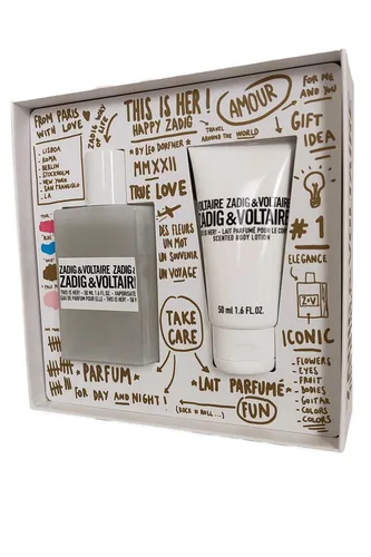 ZADIG & VOLTAIRE This Is Her! Geschenkset - Geschenkbox mit 50 ml Eau de Parfum und 50 ml Bodylotion, blumig-holziger Duft für täglichen Gebrauch oder als perfektes Geschenk.