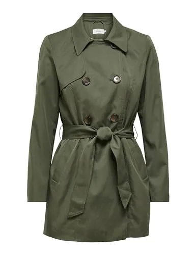 ONLVALERIE Trenchcoat OTW NOOS - Femininer Damenmantel für die Übergangszeit, oberschenkellang mit klassischem Reverskragen und Gürtel, ideal für stilvolle Looks und vielseitige Kombinationsmöglichkeiten.