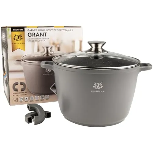 KARL HAUSMANN Topf Antihaftbeschichtet mit Deckel - 6 Liter - Ø 24 cm - Aluguss Kochtopf beschichtet Für alle Herdarten auch Induktion - Grau Suppentopf - Non Stick Cooking Pot - Bratentopf - Töpfe