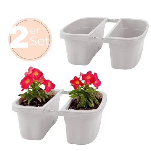 Blumen Kasten Beidseitig für Balkon Geländer - 2er Set Weiß 40 cm - Garten-Zubehör: Robuste Geländerkästen aus Recyclingkunststoff, ideal für Blumen und Pflanzen, bieten eine doppelte Nutzung und sind perfekt für Balkone.
