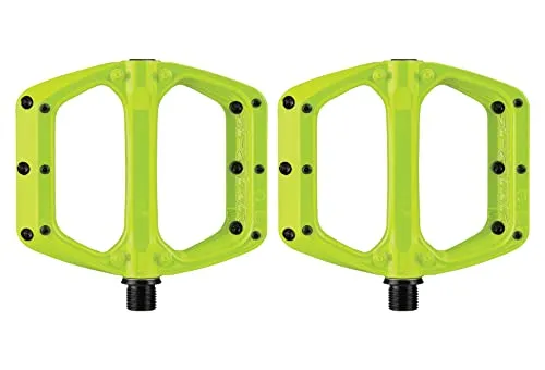 Spank Art Uni Pedales Spoon DC Lime Green - Flache Fahrradpedale - Hochwertige Fahrradpedale mit breiter Aluminiumplattform (100x105mm) und exzellentem Grip dank konkaver Noppen. Ideal für E-Bikes, langlebig und extrem robust!