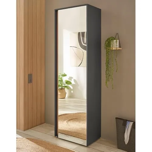 Lomadox Garderobenschrank CRISP-61 - Garderobenschrank in anthrazit mit Wotan Eiche Nb., 1 Spiegeltür, griffloses Design und platzsparende Maße für optimale Raumnutzung.