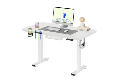 FLEXISPOT Schreibtisch Basic-Series Elektrisch höhenverstellbarer Schreibtisch (Anti-Kollisions-system, 2- Fach-Teleskop, mit Becherhalter & Kabelkanal & Haken & Aufbewahrungsbox, LED-Display), MAX. Load: 100kg, 100/110/120/140/160, MIT einteilige Tischplatte