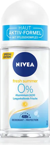 Nivea Fresh Summer Deo Roll-On (50ml) - Deodorant ohne Aluminium für 48h Schutz, erfrischender sommerlicher Duft und sanfte Pflege für empfindliche Haut – ideal für heiße Sommertage.
