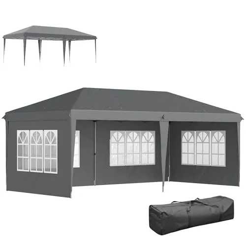 Outsunny 3x6m Faltpavillon mit Seitenwänden und UV-Schutz - Großer 3x6 m Faltpavillon für Gartenfeiern und Events. Mit abnehmbaren Wänden und tragbarer Tasche, bietet er Schutz vor Sonne und Regen. Stabiler Rahmen für sicheren Stand, ideal für jedes Wetter.