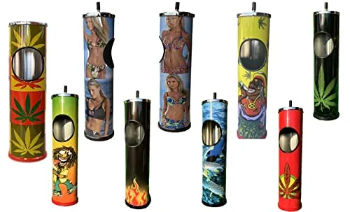 Standaschenbecher mit Hanfblatt-Motiv - Aschenbecher für Innen- und Außenbereich, mit integriertem Mülleimer, windfest und ideal für Raucher, Maße: 11 x 60 cm.