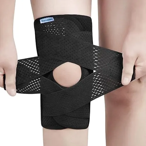 Professionelle Kniebandage, mit Patella Gel Pads & Feder Seitenstabilisatoren verstellbare Kniebandage für Meniskus Riss Knieschmerzen Komprimierte Kniebandage (Schwarz,L)