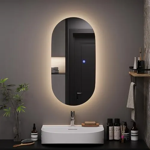 Vicco Badezimmerspiegel Miral mit Backlight, 40 x 80 cm - Moderner Badezimmer Wandspiegel mit integriertem LED-Licht, ideal für perfektes Make-up und stilvolle Akzente. Pflegeleichtes, gehärtetes Glas und wasserdichte Stromversorgung (IP67) inklusive.
