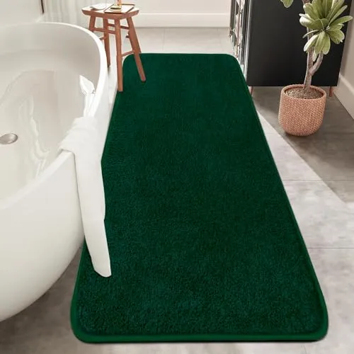 Rururug Badezimmermatte Weiche Mikrofaser Badematte, Badezimmerteppich Groß Bad Teppich 120x50cm, rutschfeste Waschbar Badvorleger, Grün