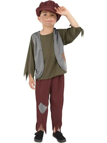 Smiffys Kostüm Viktorianischer Straßenjunge für Kinder - Rollenspiel-Kostüm im Dickens-Stil, ideal für Karneval oder Theateraufführungen, inklusive Oberteil, Hose und Mütze, perfekt für kreative Rollenspiele.