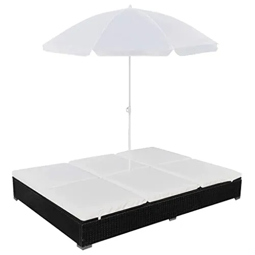 vidaXL Sonnenliege mit Schirm - Hochwertige Rattan Sonnenliege für 2 Personen, wetterbeständig und pflegeleicht, ideal für Garten und Terrasse.