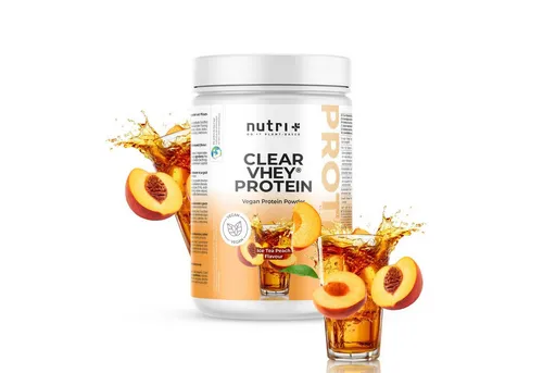 nutri+ Clear VHEY 400g - Erfrischender veganer Protein-Drink - Proteine: Leckeres Erbsenproteinhydrolysat, fettfrei und zuckerarm – ideal für kalorienbewusste Ernährung und unterstützt Muskelaufbau.