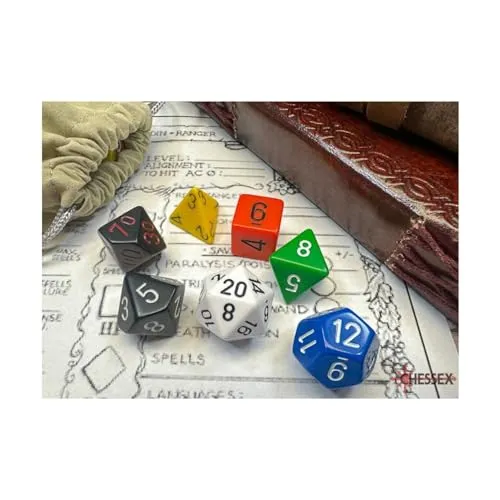 Nostalgie GM undurchsichtige Würfel mit Zahlen, 16 mm, Set mit 7 Würfeln, Chessex