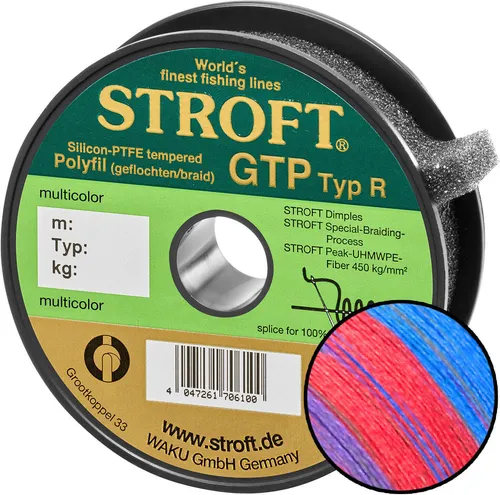 STROFT GTP Typ R Geflochtene Angelschnur 200m multicolor R12-0,550mm-62kg - Hochwertige geflochtene Angelschnur für präzise Würfe. Die spezielle Flechttechnik sorgt für einen runden Querschnitt und minimiert den Luftwiderstand. Ideal für Angler, die Wert auf Qualität und Leistung legen.