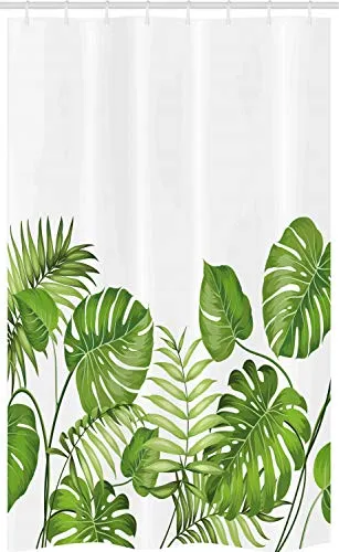 ABAKUHAUS Blatt Schmaler Duschvorhang, Laub wirbelt Botanic, Badezimmer Deko Set aus Stoff mit Haken, 120 x 180 cm, Blasses Grün