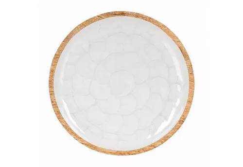 Levandeo® Dekoschale, Deko Teller 20cm Mango Holz Creme Perlmutt Emaille Snacks Schale