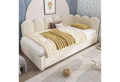 MODFU Polsterbett Samtgepolstertes Gästebett mit Gitter-Design - Vielseitiges Tagesbett mit charmantem Gitter-Design und hautfreundlichem Samtbezug. Integriertes Ausziehbett und praktische Schubladenschnallen sorgen für zusätzlichen Komfort und Stauraum.