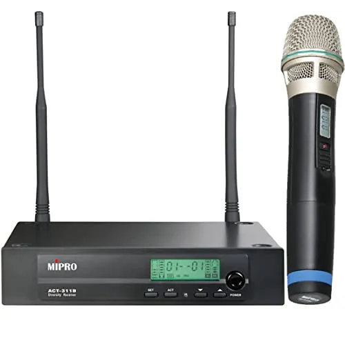 Mipro ACT-311B Funk Mikrofonset - Mikrofonset mit analogem UHF-Einkanalempfänger und Handsender, ideal für klare Sprachübertragung und störungsfreien Empfang, ausgestattet mit 112 wählbaren Kanälen.