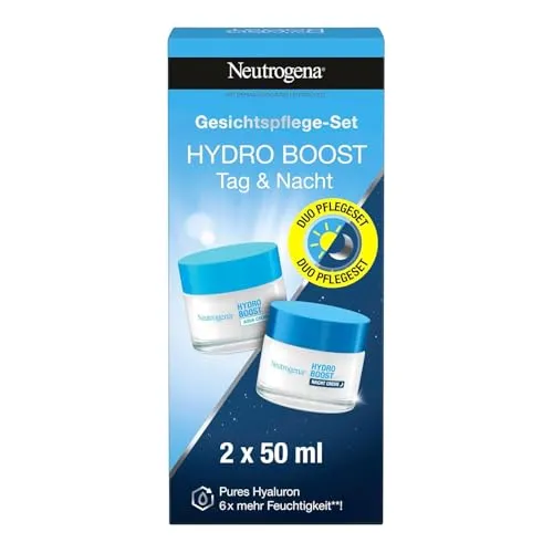 Neutrogena Hydro Boost Gesichtspflegeset - Tages & Nachtcreme 2x50ml - Tagespflege für alle Hauttypen, spendet intensive Feuchtigkeit und sorgt für ein frisches Hautbild. Ideal für die tägliche Anwendung!