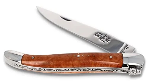 Forge de Laguiole Taschenmesser 1211 IN BR BRI - Hochwertiges Taschenmesser mit 9 cm T14 Stahlklinge, edlem Bruyère Holzgriff und kunstvoll verzierter Feder. Ideal für Sammler und Liebhaber von handgefertigten französischen Messern.
