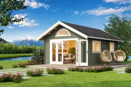 Gartenhaus Blockhaus 40 mm Caroline 2.3 mit Schlafboden - Gartenhaus aus robustem Holz mit 40 mm Wandstärke, ausgestattet mit einem Schlafboden und abschließbar. Ideal für entspannte Stunden im Garten und bietet 21.66 m² Nutzfläche.