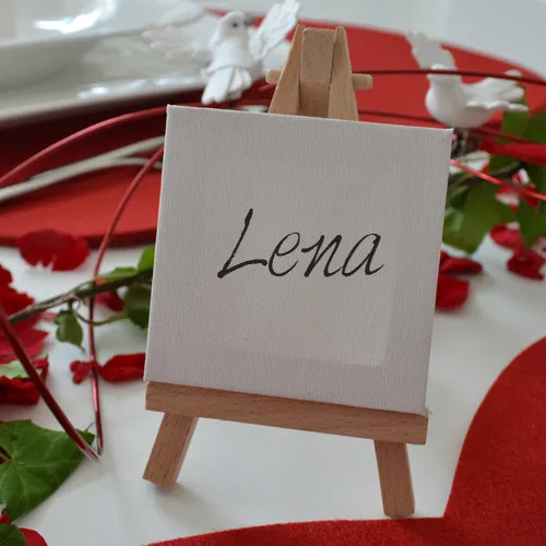 Mini Keilrahmen auf Staffelei als Tischkärtchen zur Hochzeit Dekoration