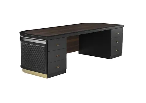 Luxus Schreibtisch mit Schubladen – Moderner Bürotisch aus Leder und Holz - Eleganter Schreibtisch aus hochwertigem Holz mit zahlreichen Schubladen für optimalen Stauraum. Ideal für das Arbeitszimmer, pflegeleicht und in stilvollem Schwarz-Braun gehalten.