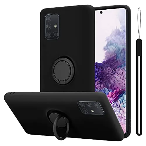 Cadorabo Hülle kompatibel mit Samsung Galaxy A71 4G Schutzhülle TPU Silikon Case Liquid Design mit Ring Slim Kratzfest Liquidsilikon Microfaser Case Hülle für Galaxy A71 4G in Schwarz