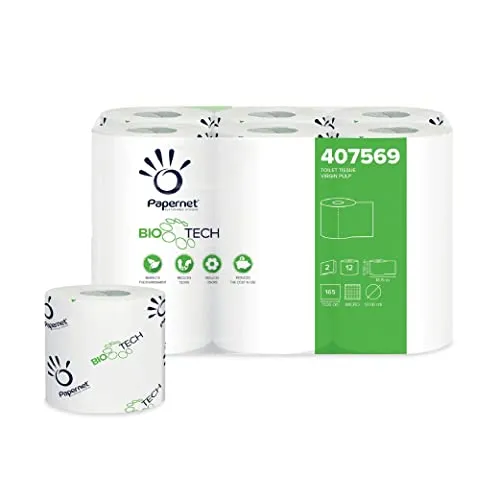Papernet Bio Tech - Toilettenpapier (407569s), 1 Packung mit 12 Rollen aus selbstauflösendem Toilettenpapier, bekämpft auf natürliche Weise krankheitserregende Bakterien, 2 Lagen, 250 Blatt