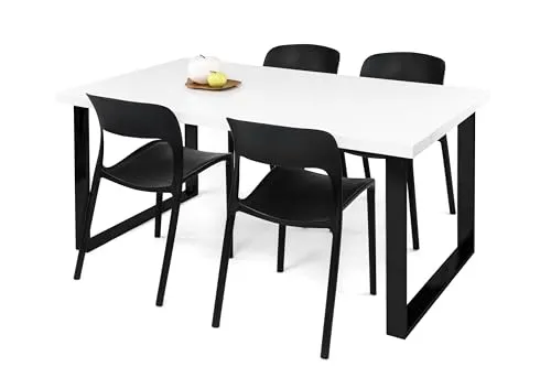 möbelando Esstisch in Weiß Hochglanz - 180x75x90cm - Esszimmertisch aus hochwertigem MDF mit strahlend weißer Hochglanz-Oberfläche und stabilem U-Gestell aus lackiertem Metall. Ideal für modernes Wohnen.