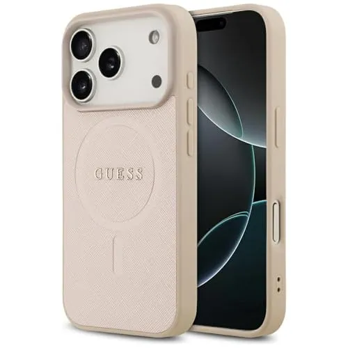 CG MOBILE Guess Saffiano Classic Logo kompatibel mit MagSafe Hülle für iPhone 17 Pro (Pink)