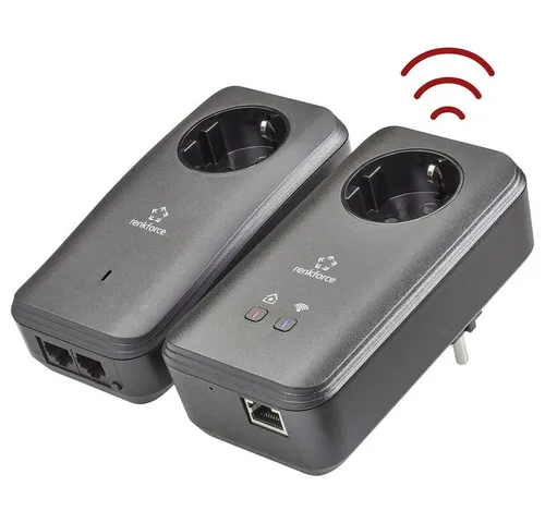Renkforce PL600D WiFi Powerline WLAN Starter Kit - Powerline (Netzwerke über Stromnetz) mit bis zu 500 MBit/s, integrierte Steckdose und kompaktem Design für optimale WLAN-Abdeckung im gesamten Haus.