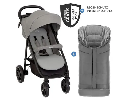 Graco Kinder-Buggy Eezefold DLX - Lunar, Reisebuggy, Sportwagen mit Einhand-Faltmechanismus, Fußsack & Zubehör