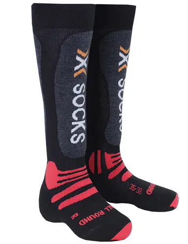 X-Socks Ski All Round Skisocken für Damen Gr. 35-38 schwarz-rot - Ideal für Wintersport und Freizeit: Diese elastischen Skisocken bieten optimalen Tragekomfort und Feuchtigkeitsregulierung. Perfekt für Skifahren und Snowboarden, leicht und maschinenwaschbar.