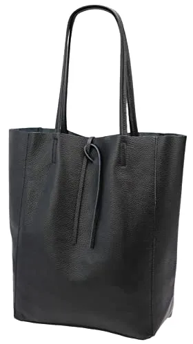 SH Leder ® Damen Echt Rindleder Shopper Kora G266 (Schwarz)