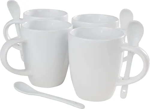 VBS 4er-Pack Kaffeetasse mit Löffel ca. 300ml 9,8x8,5cm Tasse Kaffeebecher Heißgetränke