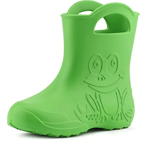 Ladeheid Eva Kinder Gummistiefel - Leichte Regenschuhe für Jungen und Mädchen (Grün, 30/31 EU) - Wasserdichte Gummistiefel aus ultraleichtem EVA, ideal für Kinder. Mit kinderfreundlichem Frosch-Motiv und praktischen Griffen für einfaches Anziehen.