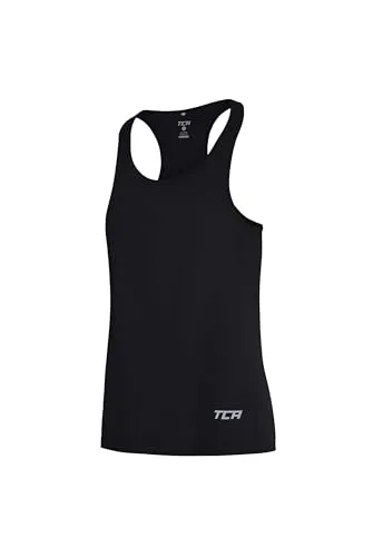 TCA Tank Top Damen - Sporttop Damen Top für Rennen Fitness Yoga - Trägertop mit 3 Rückentaschen - Fitness Tanktop Trainingsshirt mit Reflektoren - Schwarz, XS
