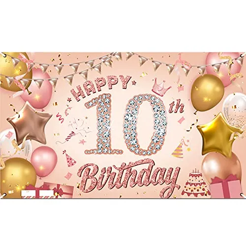 10. Geburtstag Dekorationen Hintergrund, Extra Lange Banner Hintergrund mit Luftballons, Happy Birthday Banner, Verwendet für Hintergrundwand, Geburtstagsfeierdekorationen, 180x110CM