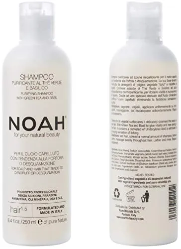 NOAH 1,5 Purifying Shampoo mit grünem Tee und Basilikum, 250 ml – Anti-Schuppen Shampoo – tierversuchsfrei, ohne SLS oder Parabene – Nickelgeprüft